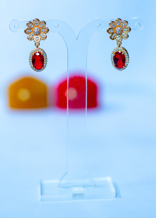 Ruby Blossom Drop Earrings (CER-02)
