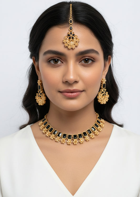 Red & Gold Traditional Choker Jewelry Set (JS-03)