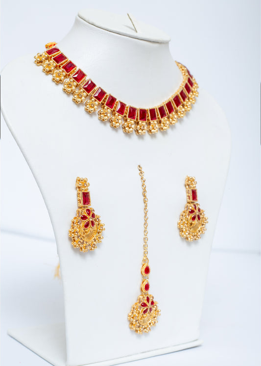 Red & Gold Traditional Choker Jewelry Set (JSZ-03-Red)