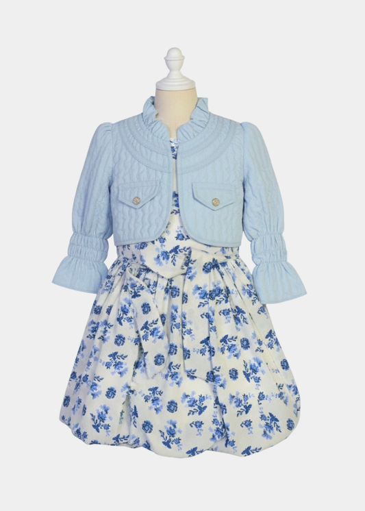 Baby Girl 3-Piece Floral Frock Set with Jacket & Trouser (G-13319-SB)