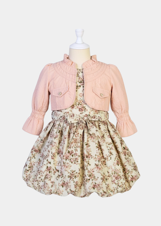 Baby Girl 3-Piece Floral Frock Set with Jacket & Trouser (G-13319-P)