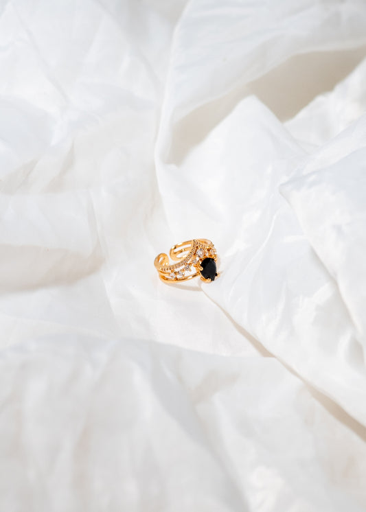 Royal Curve Crystal Adjustable Ring (R-03-Bk)