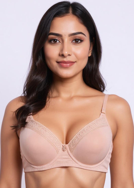Beige Padded Lace Bra (SKN-201)