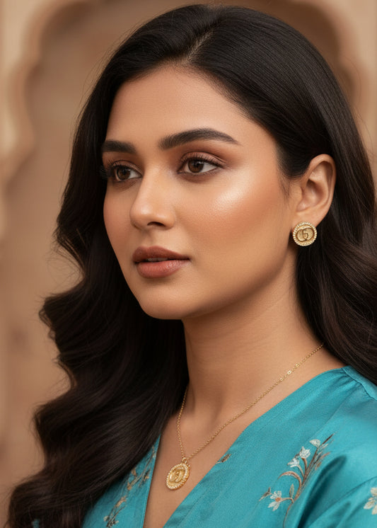 Golden Round Logo Necklace Set (CS-04)