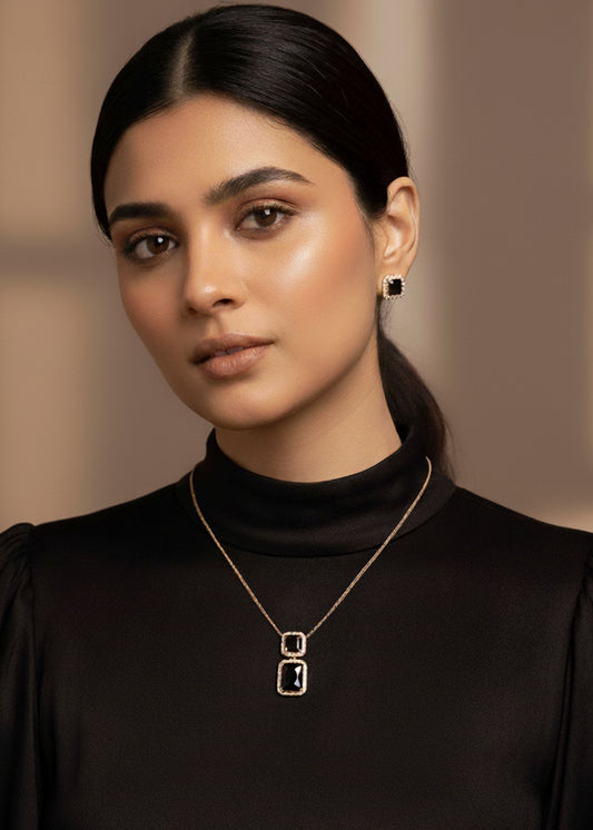 Black Stone Gold-Tone Jewelry Set (CS-05)