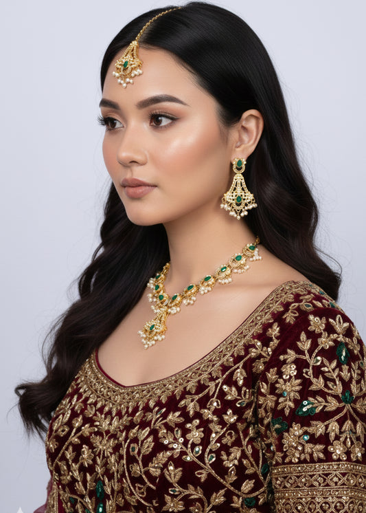 Emerald Green Choker Jewelry Set (JS-01)