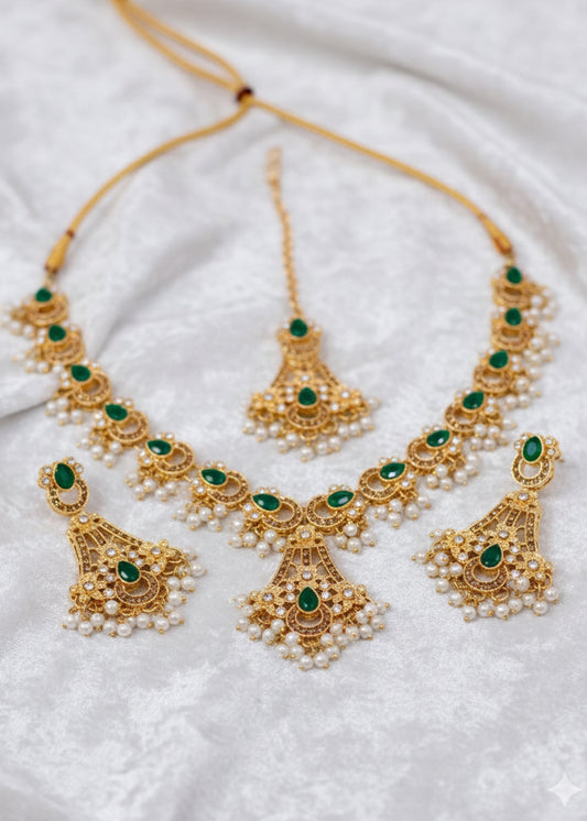 Emerald Green Choker Jewelry Set (JS-01)