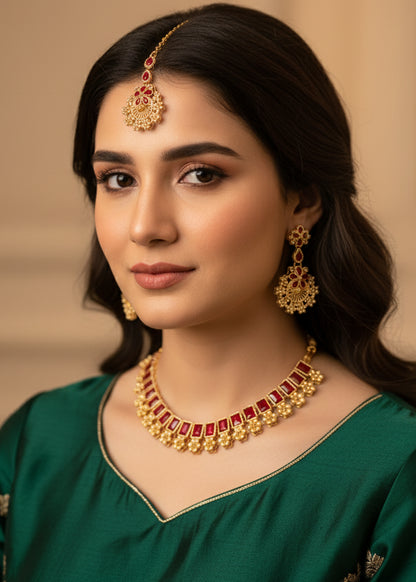 Red & Gold Traditional Choker Jewelry Set (JS-03)