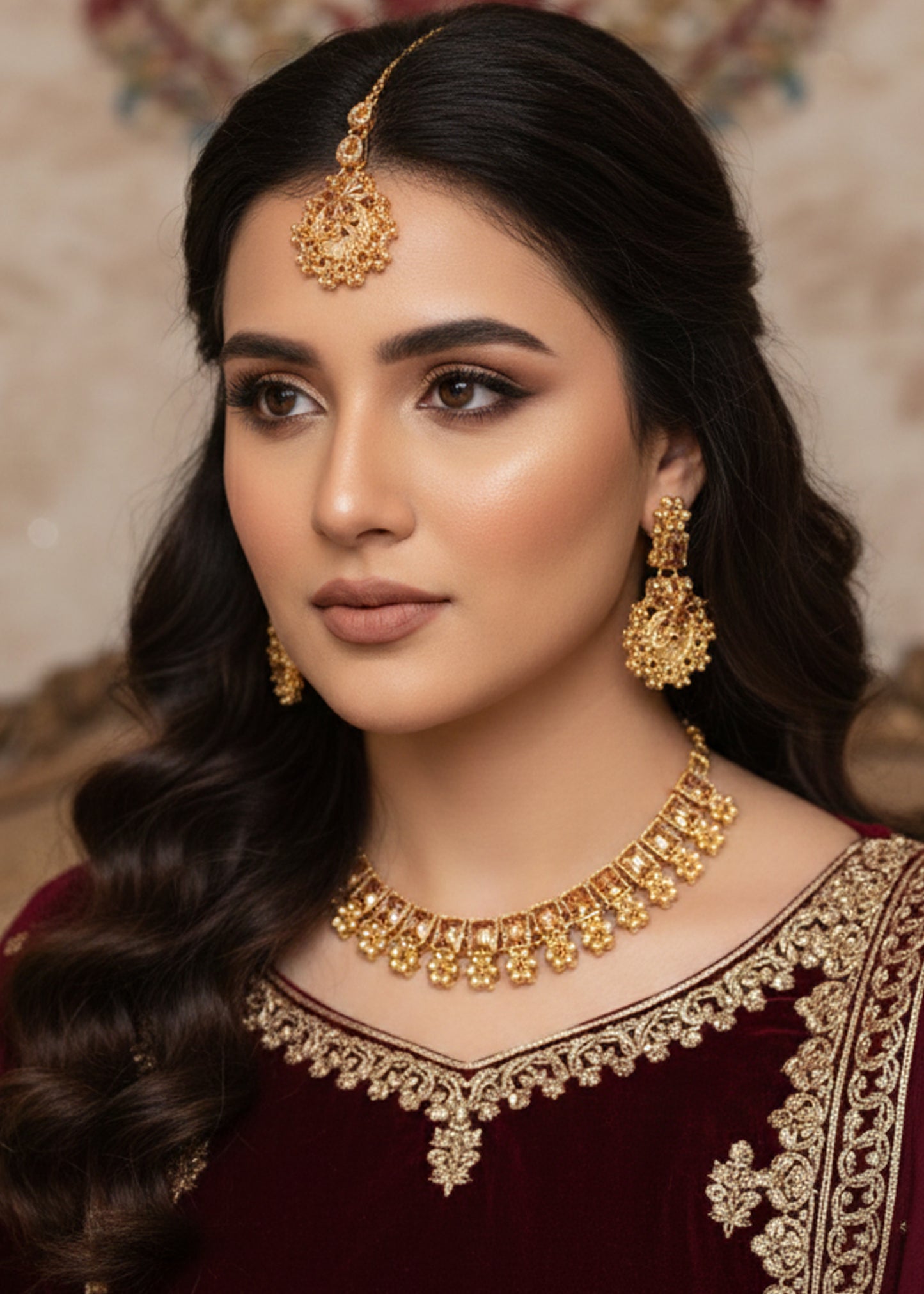 Red & Gold Traditional Choker Jewelry Set (JS-03)