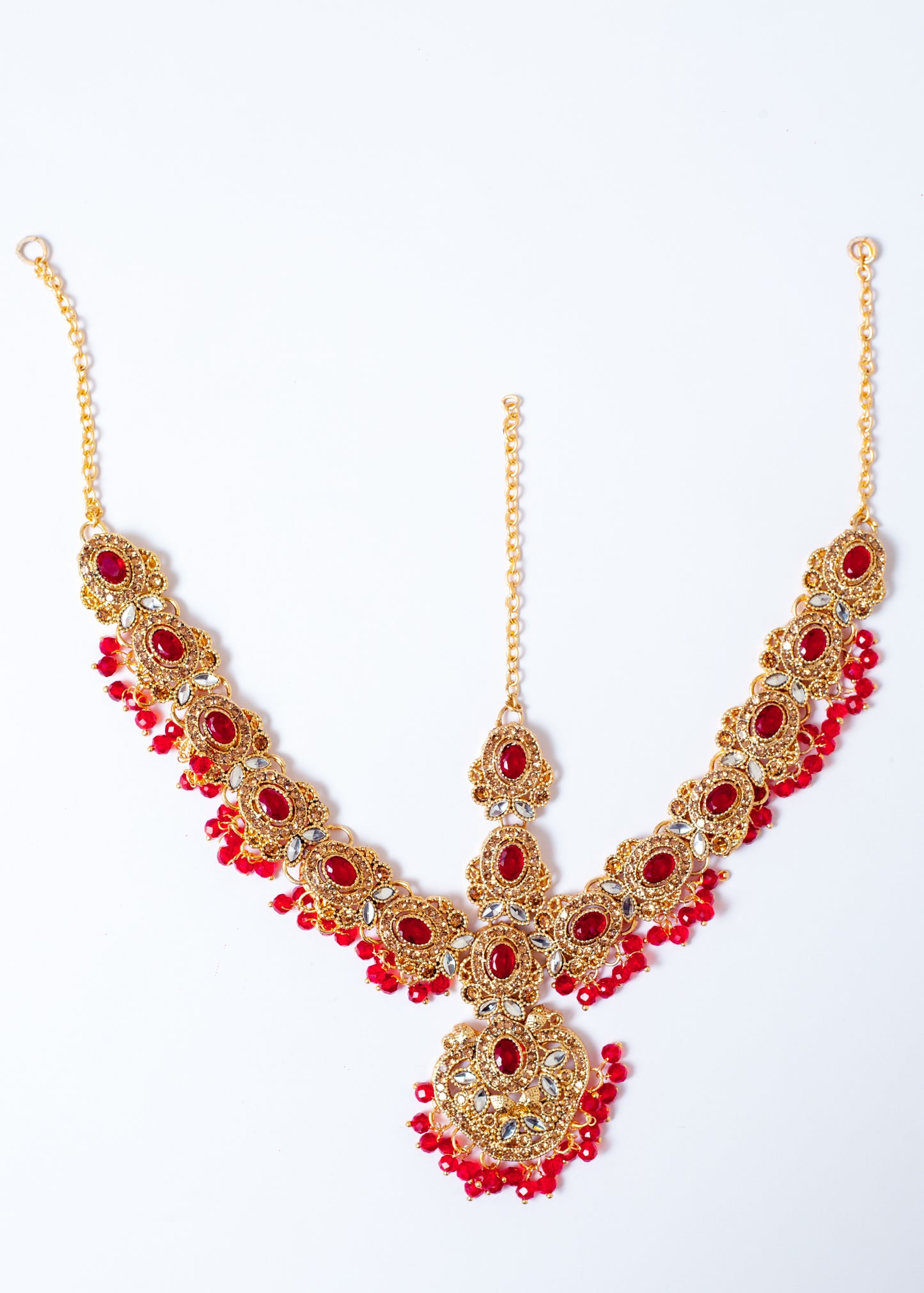 Royal Red & Gold Matha Patti – Traditional Headpiece Jewelry (JSZ-02-02)