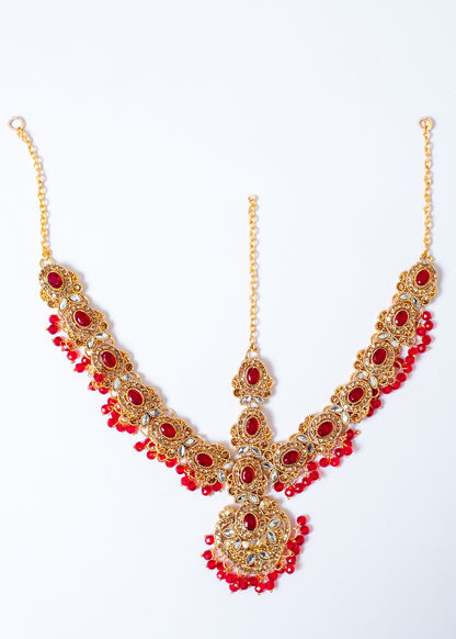 Royal Red & Gold Matha Patti – Traditional Headpiece Jewelry (JSZ-02-02)