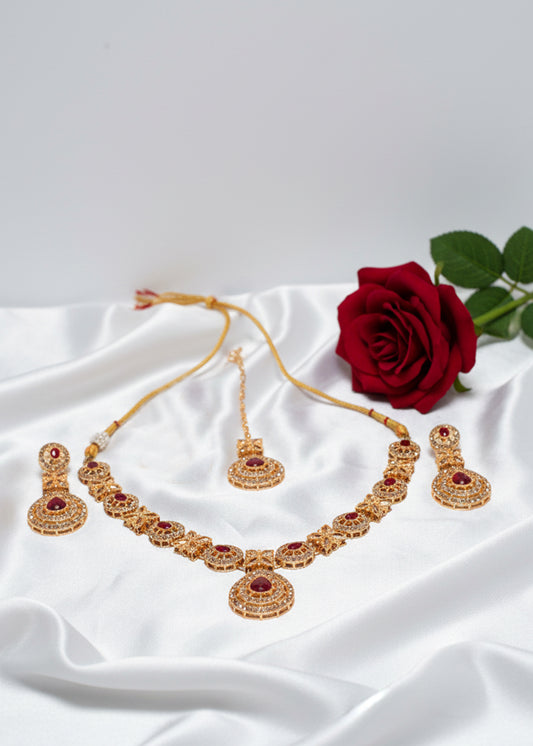 Elegant Red Stone Necklace Set (JS-02-01)