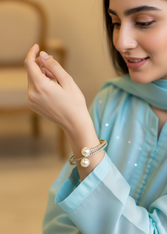 Pearl Crystal Open Bracelet (CC-01-G)