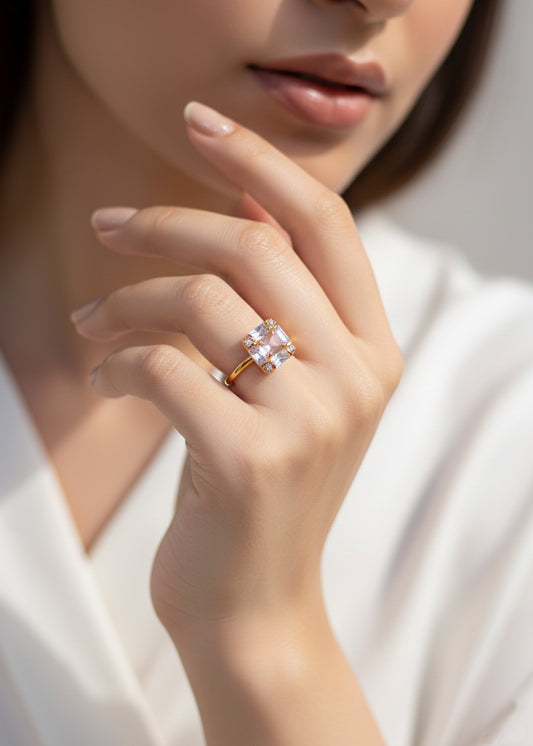 Square Crystal Blush Ring (R-01-Pk)