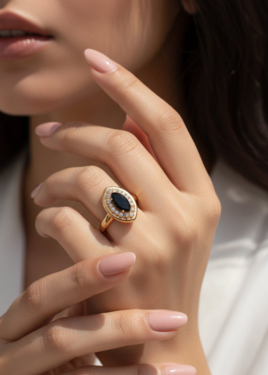 Classic Oval Crystal Ring (R-05-Bk)