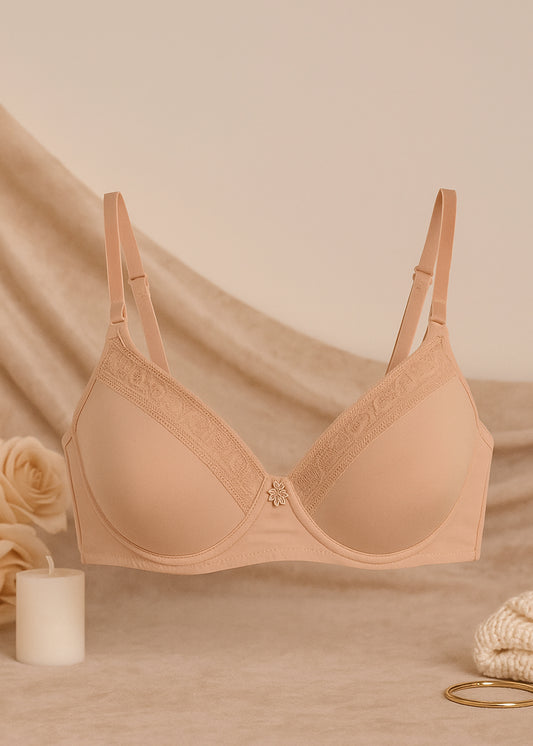 Beige Padded Lace Bra (SKN-201)