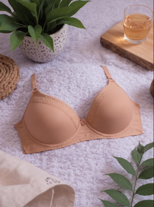 Beige Padded Lace Bra (SKN-201)